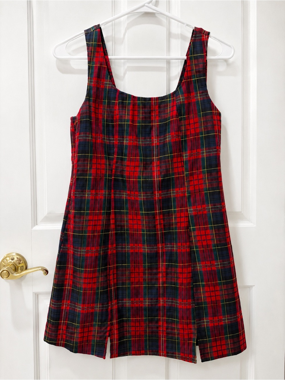 Cider Red & Black Plaid Square-Neck Pinafore Dress